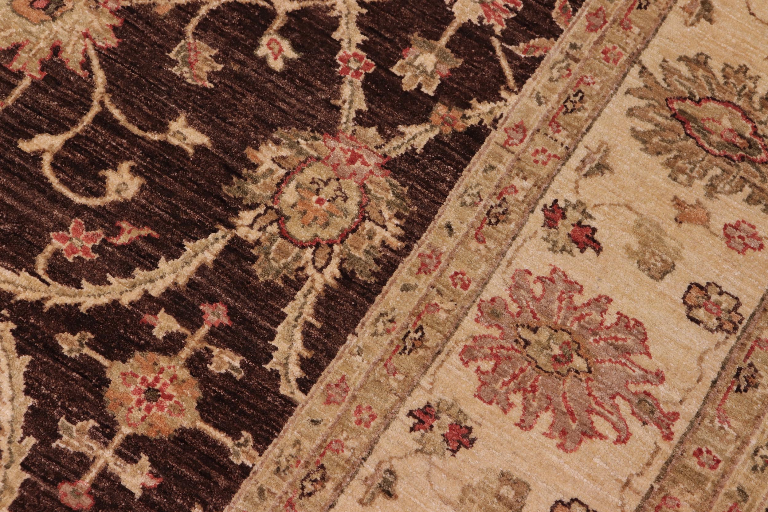 handmade Transitional Kafkaz Brown Beige Hand Knotted RECTANGLE 100% WOOL area rug 8' x 9'