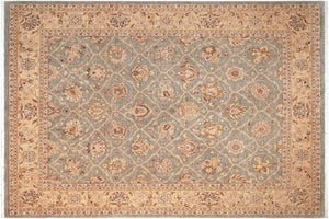 8x10 hand knotted transitional wool rug in green and beige - Oriental Lucilla