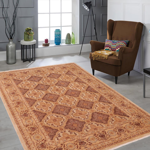 handmade Transitional Kafkaz Brown Gold Hand Knotted RECTANGLE 100% WOOL area rug 6' x 8'