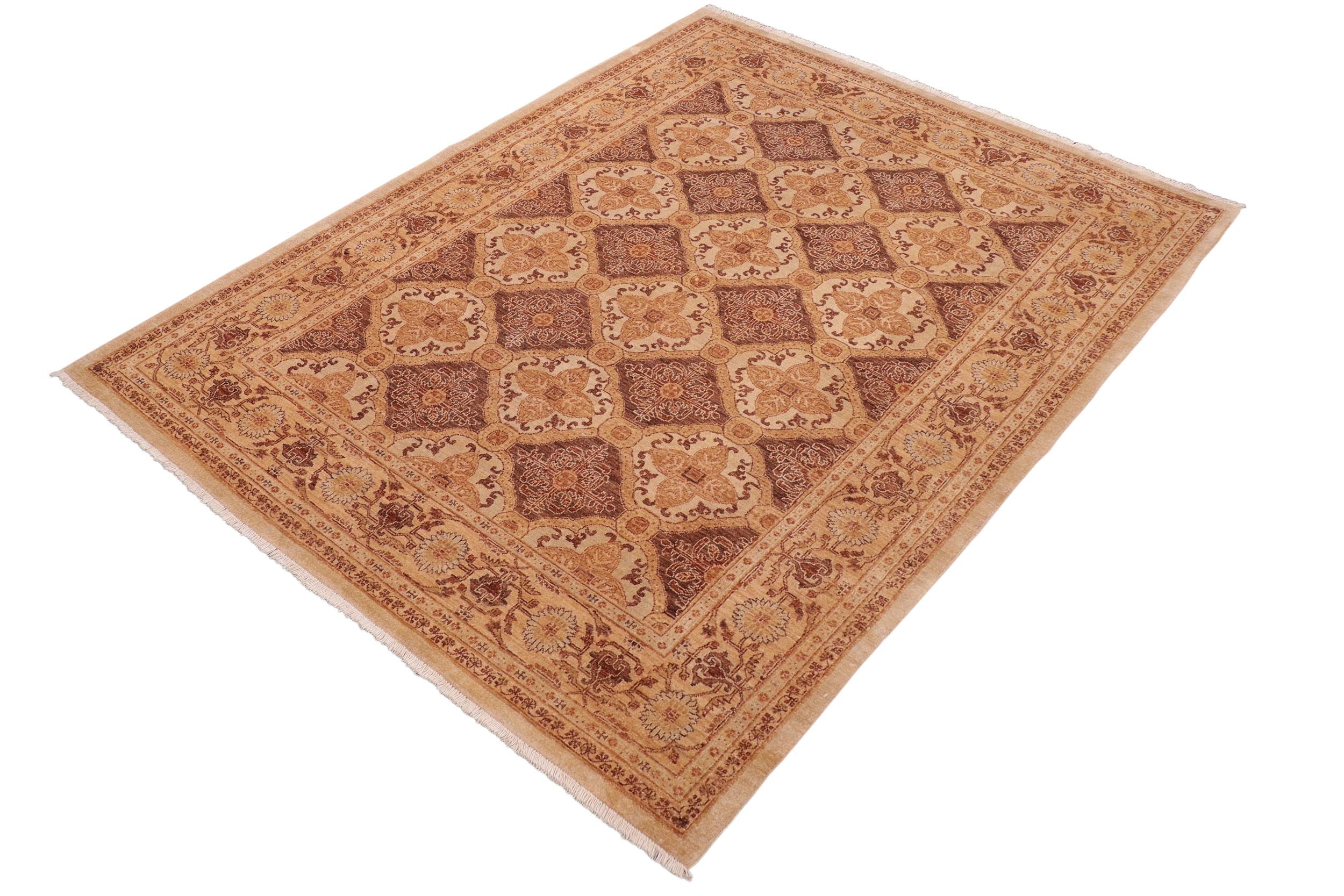 handmade Transitional Kafkaz Brown Gold Hand Knotted RECTANGLE 100% WOOL area rug 6' x 8'
