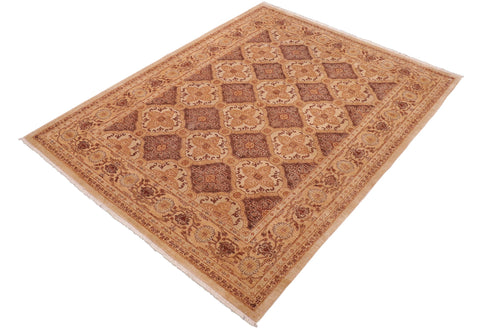 handmade Transitional Kafkaz Brown Gold Hand Knotted RECTANGLE 100% WOOL area rug 6' x 8'