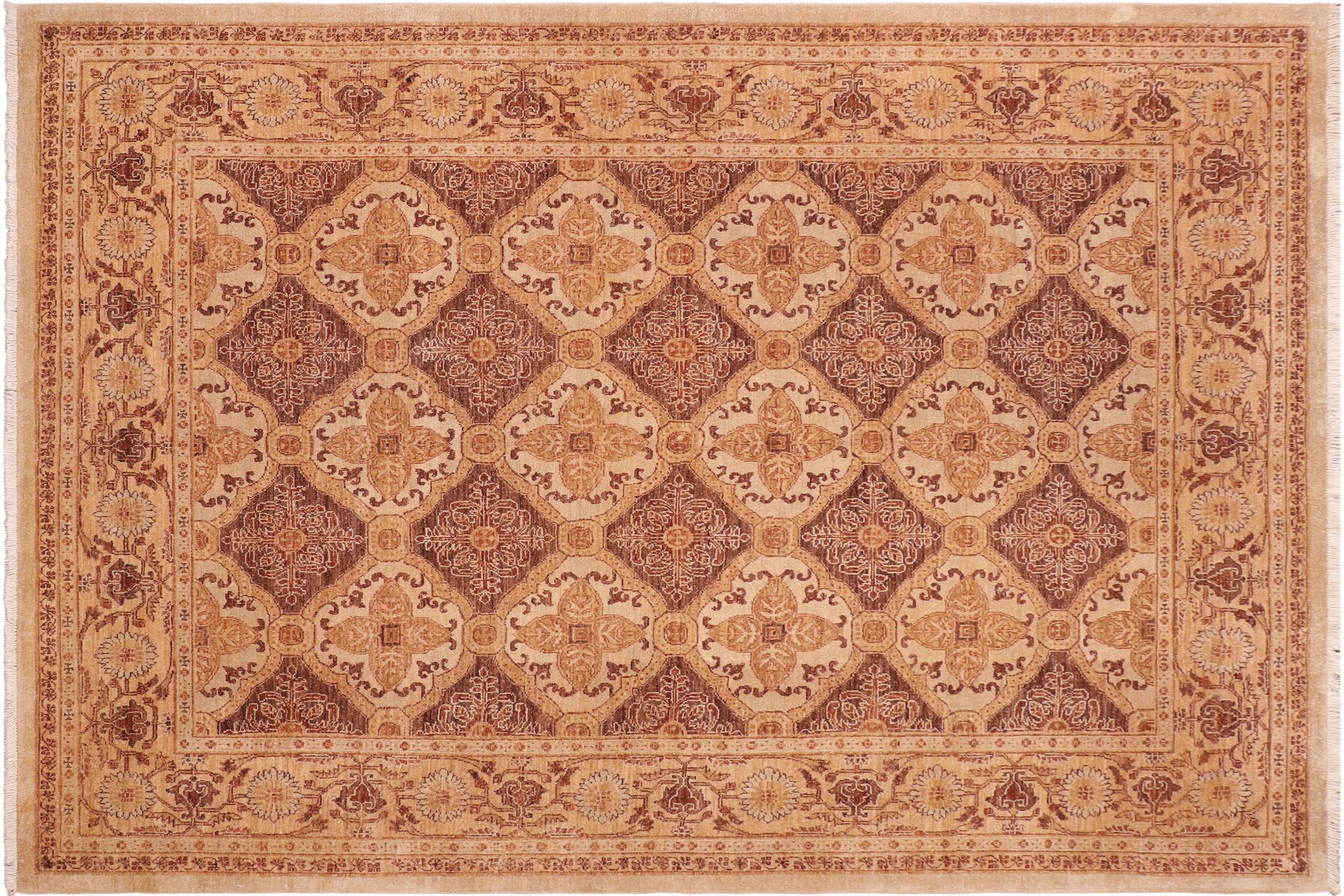 handmade Transitional Kafkaz Brown Gold Hand Knotted RECTANGLE 100% WOOL area rug 6' x 8'