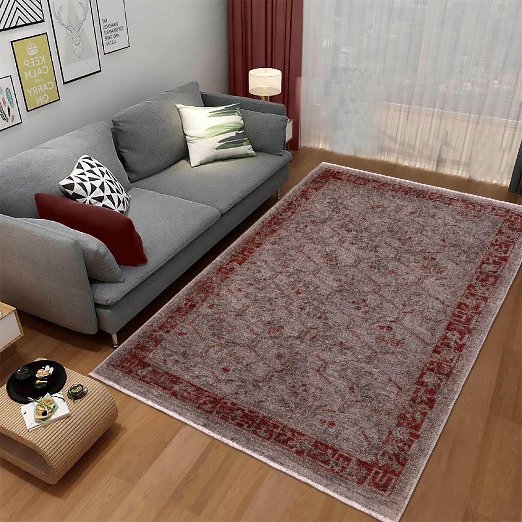 handmade Over Dyed Over Dyed Gray Red Hand Knotted RECTANGLE 100% WOOL area rug 6' x 9'