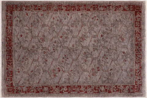 handmade Over Dyed Over Dyed Gray Red Hand Knotted RECTANGLE 100% WOOL area rug 6' x 9'