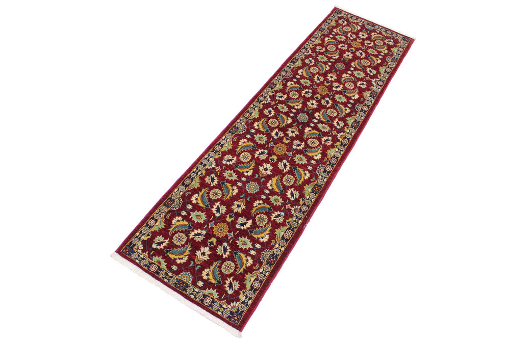 handmade Transitional Kafkaz Red Blue Hand Knotted RUNNER 100% WOOL area rug 3' x 10'