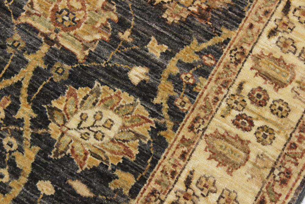 handmade Transitional Kafkaz Charcoal Ivory Hand Knotted RUNNER 100% WOOL area rug 3' x 9'
