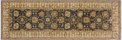 handmade Transitional Kafkaz Charcoal Ivory Hand Knotted RUNNER 100% WOOL area rug 3' x 9'