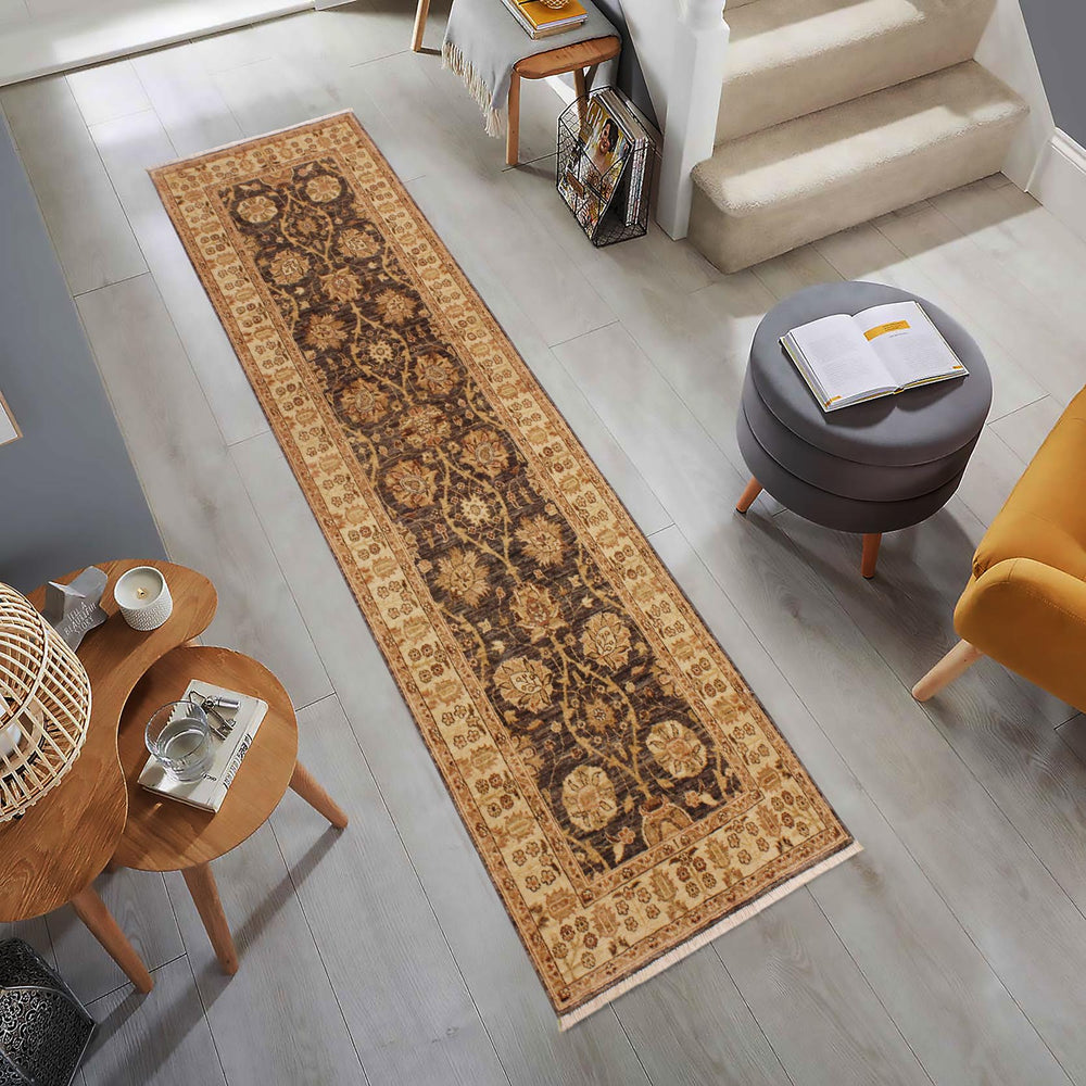 handmade Transitional Kafkaz Gray Ivory Hand Knotted RUNNER 100% WOOL area rug 3' x 25'