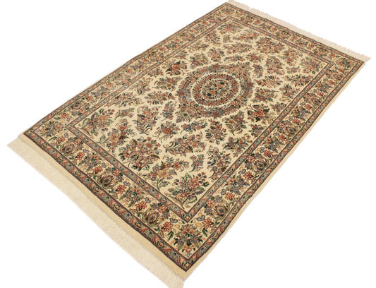 handmade Traditional Sarook Beige Pink Hand Knotted RECTANGLE 100% WOOL area rug 4x6