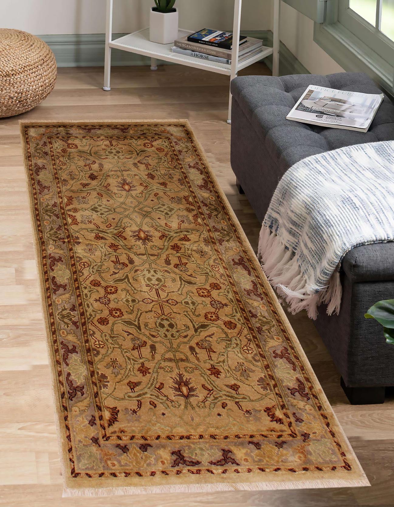 handmade Transitional Kafkaz Tan Gray Hand Knotted RUNNER 100% WOOL area rug 3' x 6'