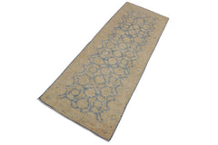 handmade Transitional Kafkaz Lt. Blue Lt. Gold Hand Knotted RUNNER 100% WOOL area rug 4' x 11'