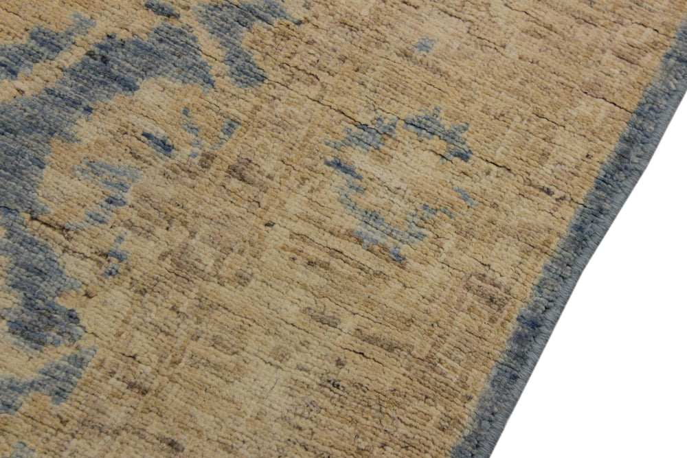 handmade Transitional Kafkaz Lt. Blue Lt. Gold Hand Knotted RUNNER 100% WOOL area rug 4' x 11'