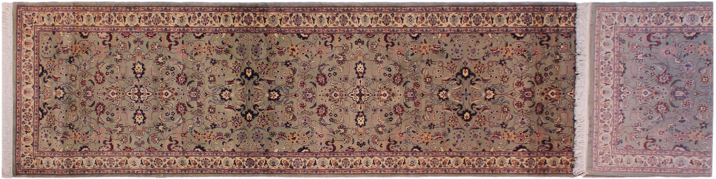 handmade Traditional Abasi Afsha Green Beige Hand Knotted RUNNER 100% WOOL area rug 3' x 13'