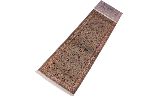 handmade Traditional Abasi Afsha Green Beige Hand Knotted RUNNER 100% WOOL area rug 3' x 13'