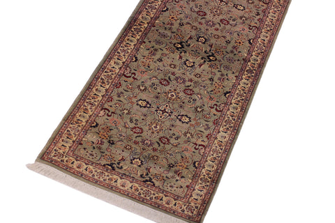 handmade Traditional Abasi Afsha Green Beige Hand Knotted RUNNER 100% WOOL area rug 3' x 13'