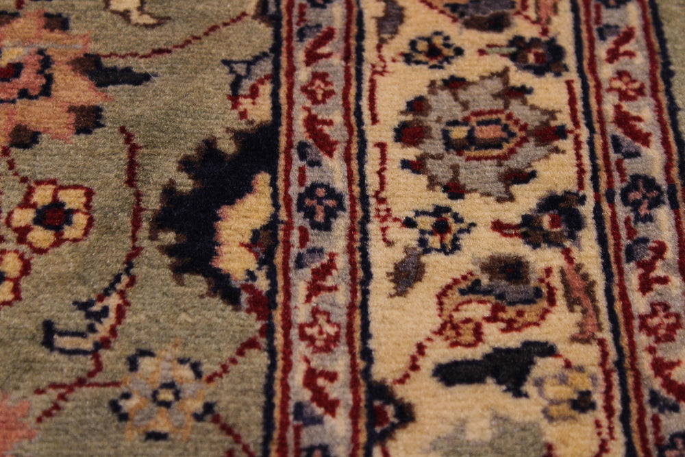 handmade Traditional Abasi Afsha Green Beige Hand Knotted RUNNER 100% WOOL area rug 3' x 13'