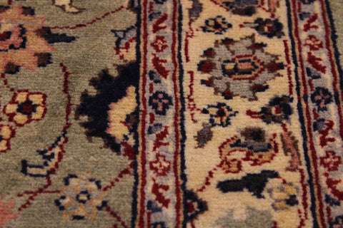 handmade Traditional Abasi Afsha Green Beige Hand Knotted RUNNER 100% WOOL area rug 3' x 13'