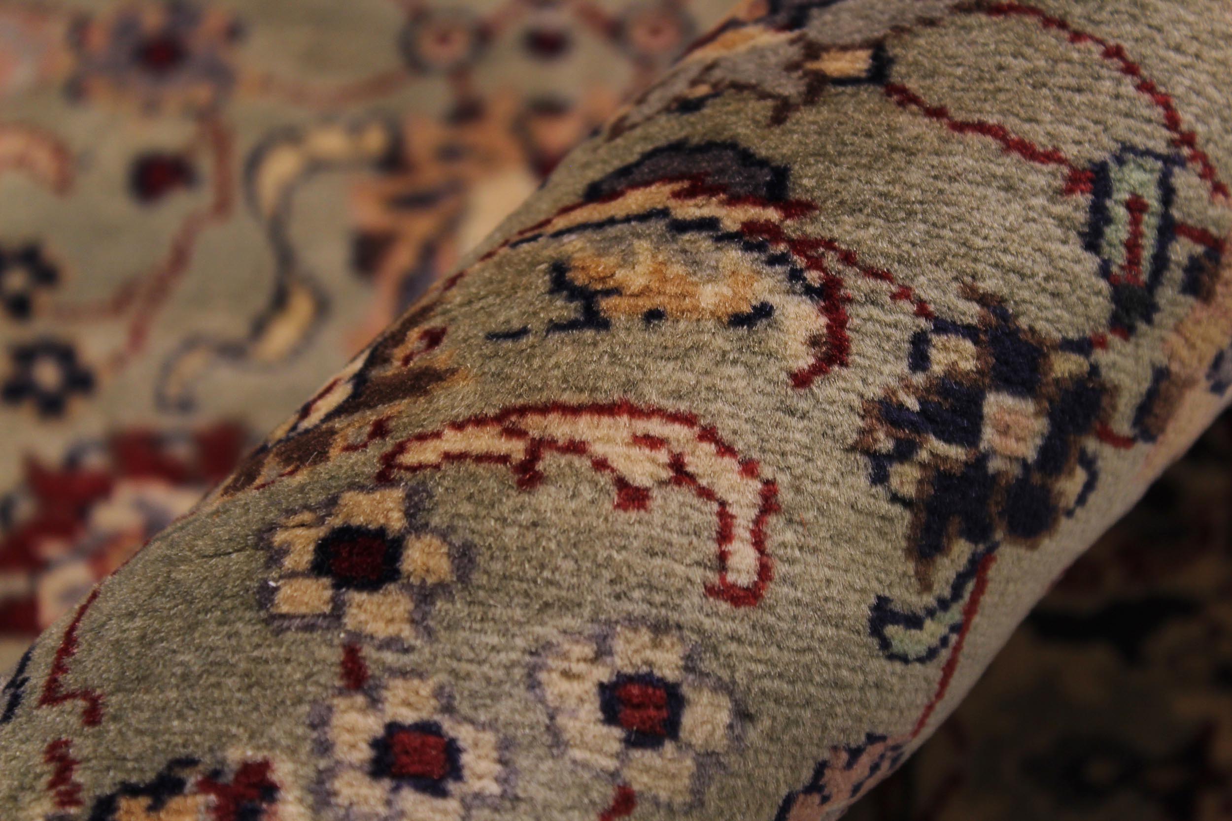 handmade Traditional Abasi Afsha Green Beige Hand Knotted RUNNER 100% WOOL area rug 3' x 13'