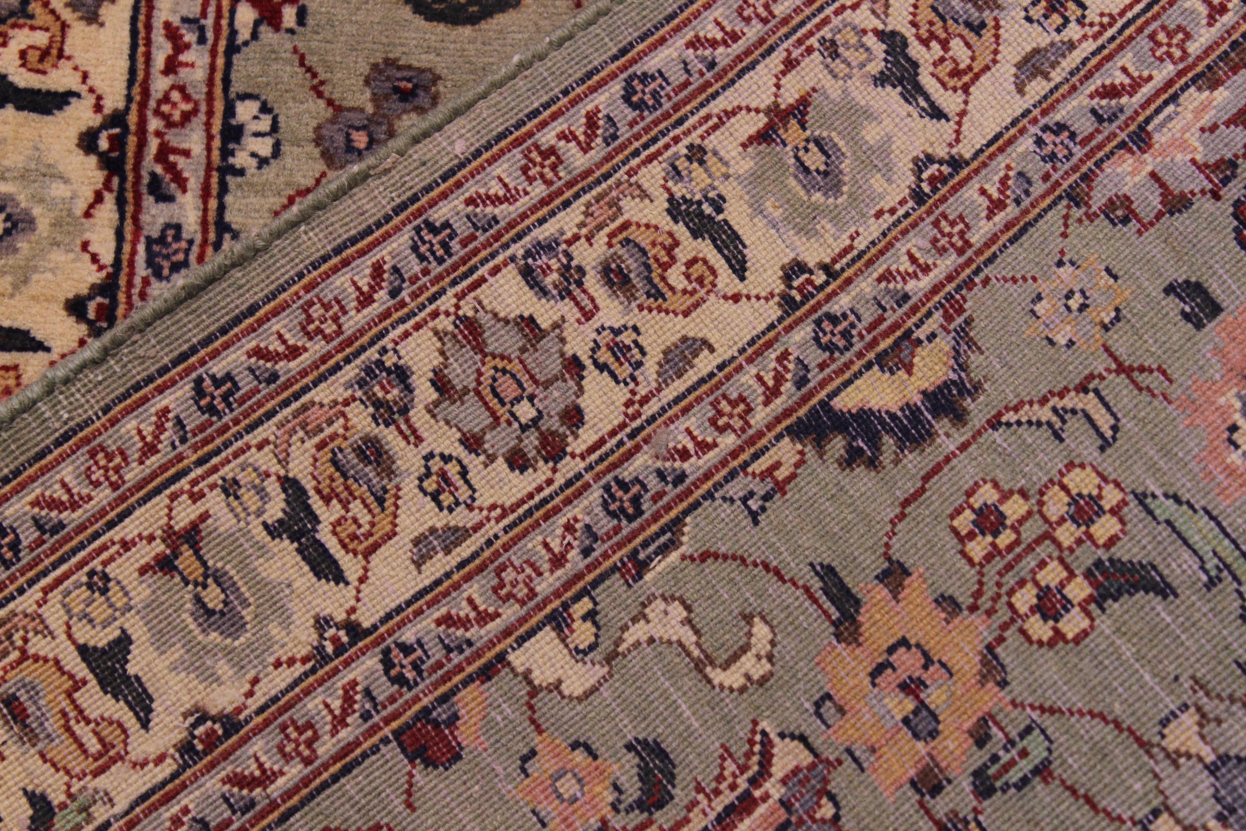 handmade Traditional Abasi Afsha Green Beige Hand Knotted RUNNER 100% WOOL area rug 3' x 13'
