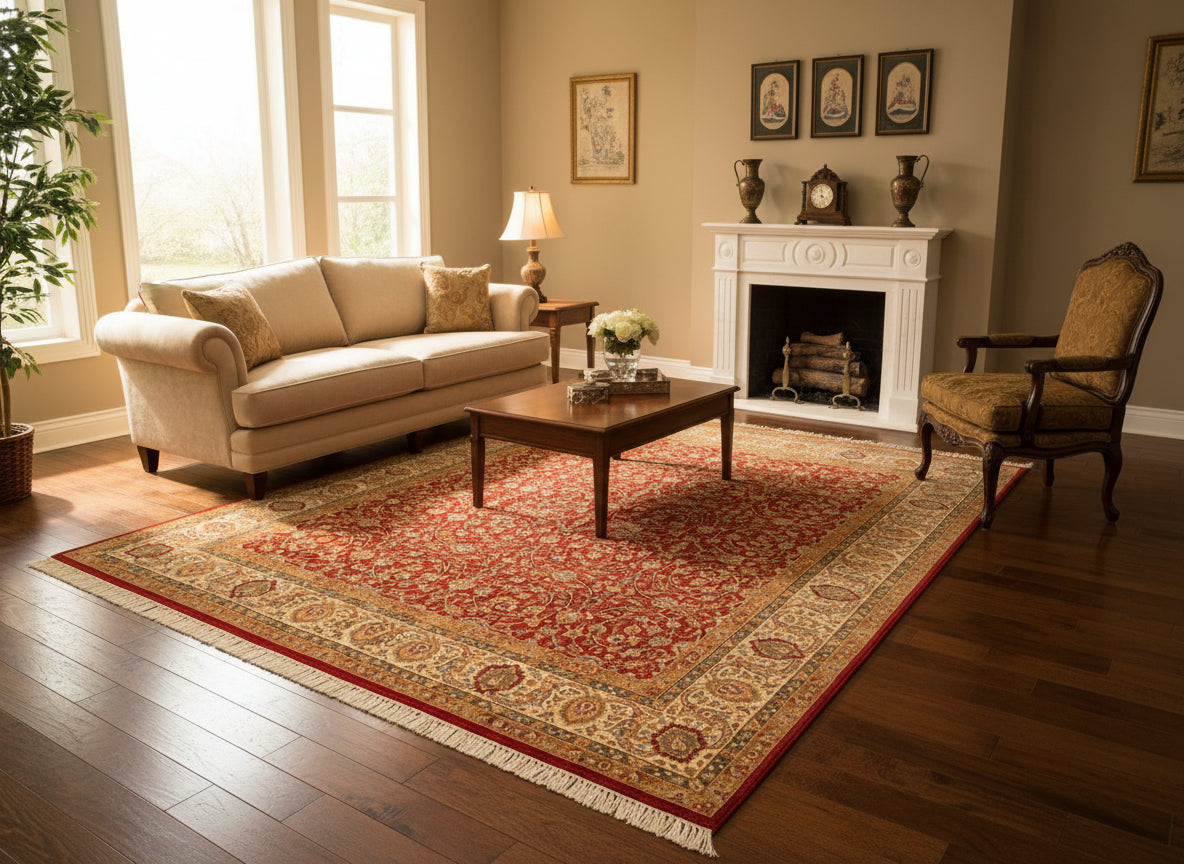 handmade Transitional Regular Red Beige Hand Knotted RECTANGLE 100% WOOL area rug 6x9