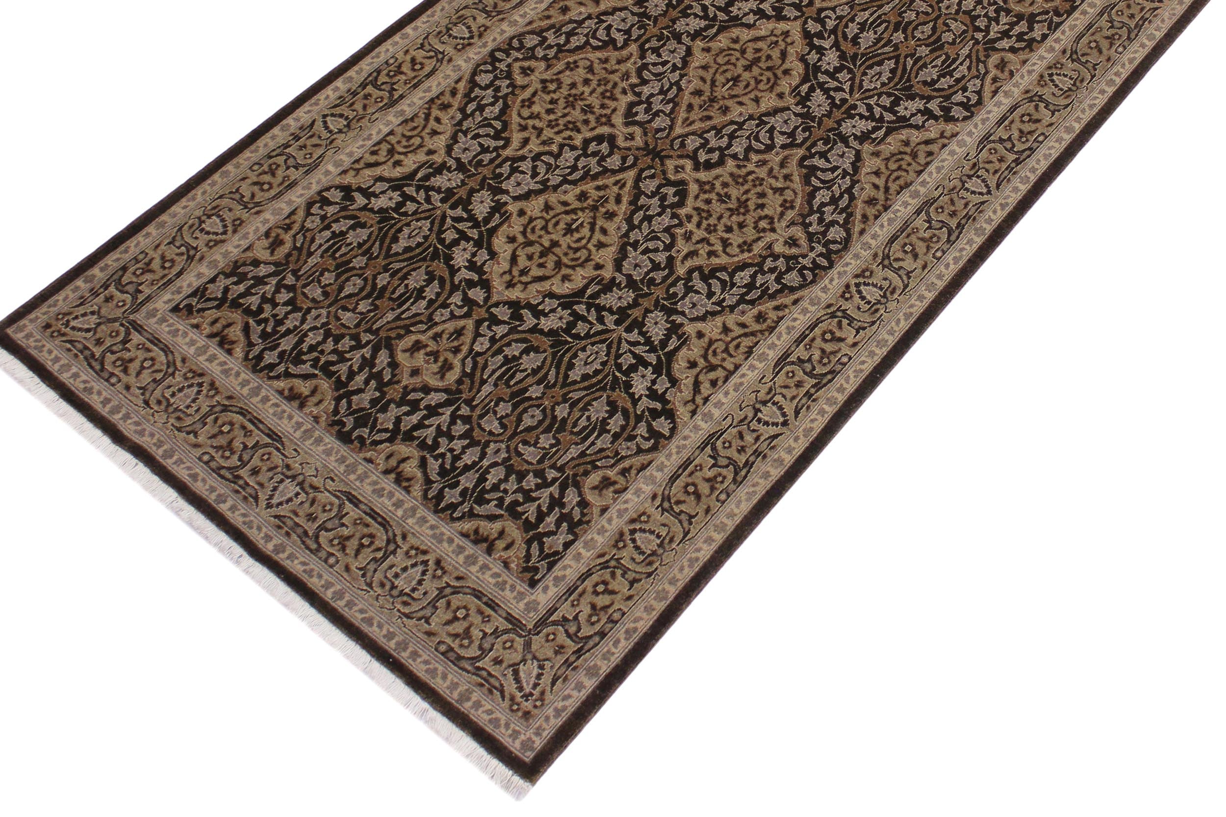 handmade Transitional Veg Dye Brown Gray Hand Knotted RUNNER 100% WOOL area rug 4' x 11'