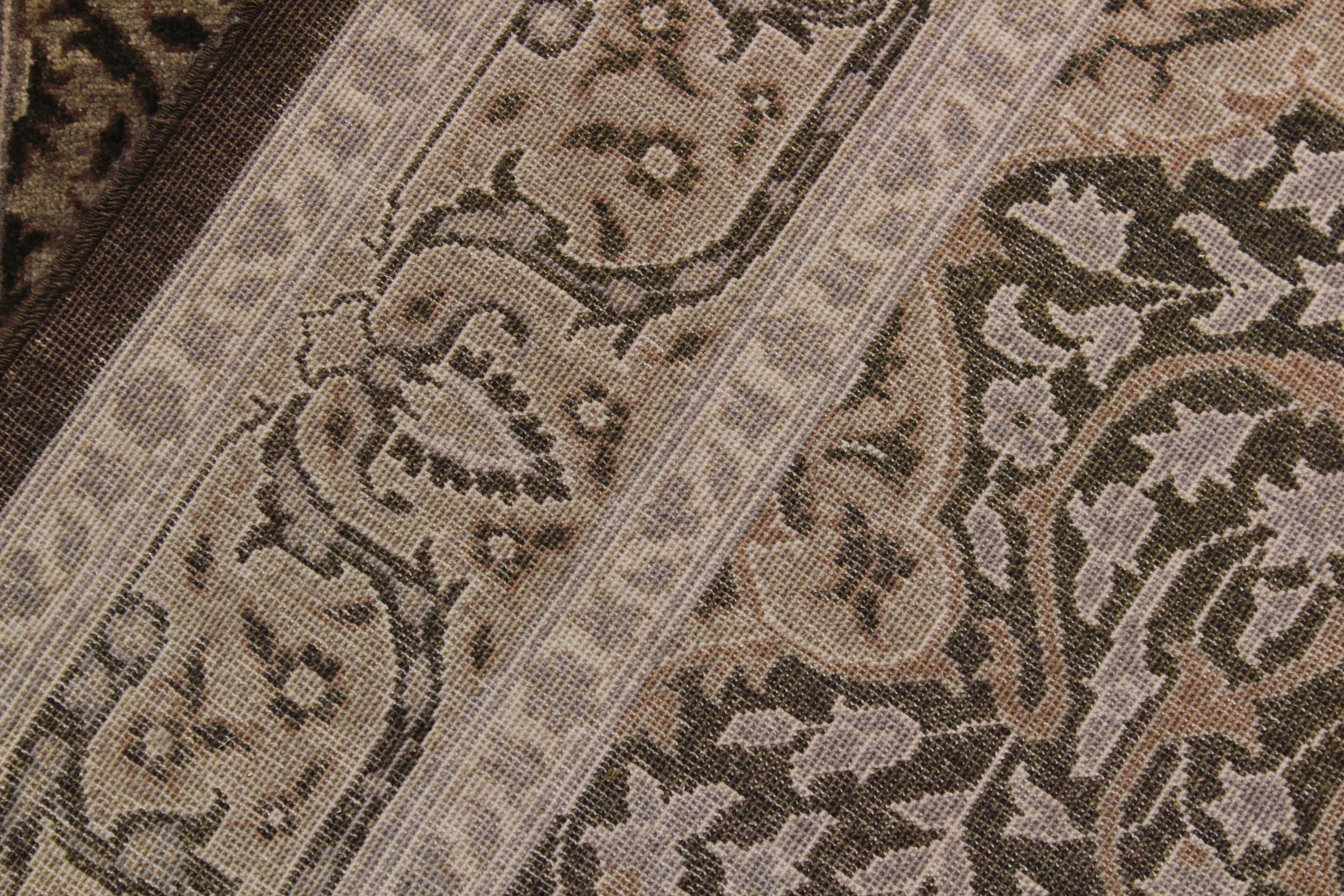 handmade Transitional Veg Dye Brown Gray Hand Knotted RUNNER 100% WOOL area rug 4' x 11'