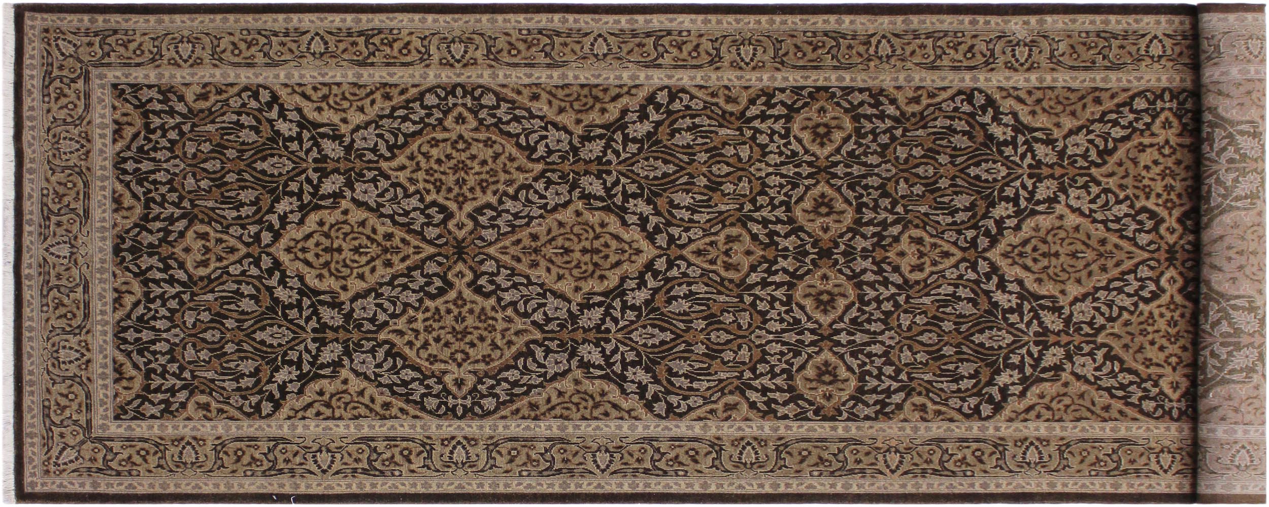 handmade Transitional Veg Dye Brown Gray Hand Knotted RUNNER 100% WOOL area rug 4' x 11'