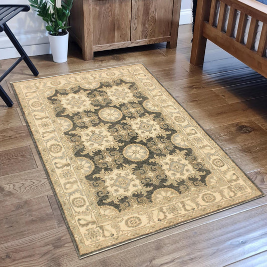 handmade Transitional Kafkaz Gray Ivory Hand Knotted RECTANGLE 100% WOOL area rug 4' x 6'