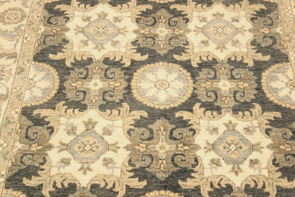 handmade Transitional Kafkaz Gray Ivory Hand Knotted RECTANGLE 100% WOOL area rug 4' x 6'