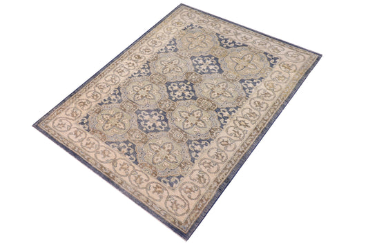 handmade Transitional Kafkaz Blue Tan Hand Knotted RECTANGLE 100% WOOL area rug 3' x 5'
