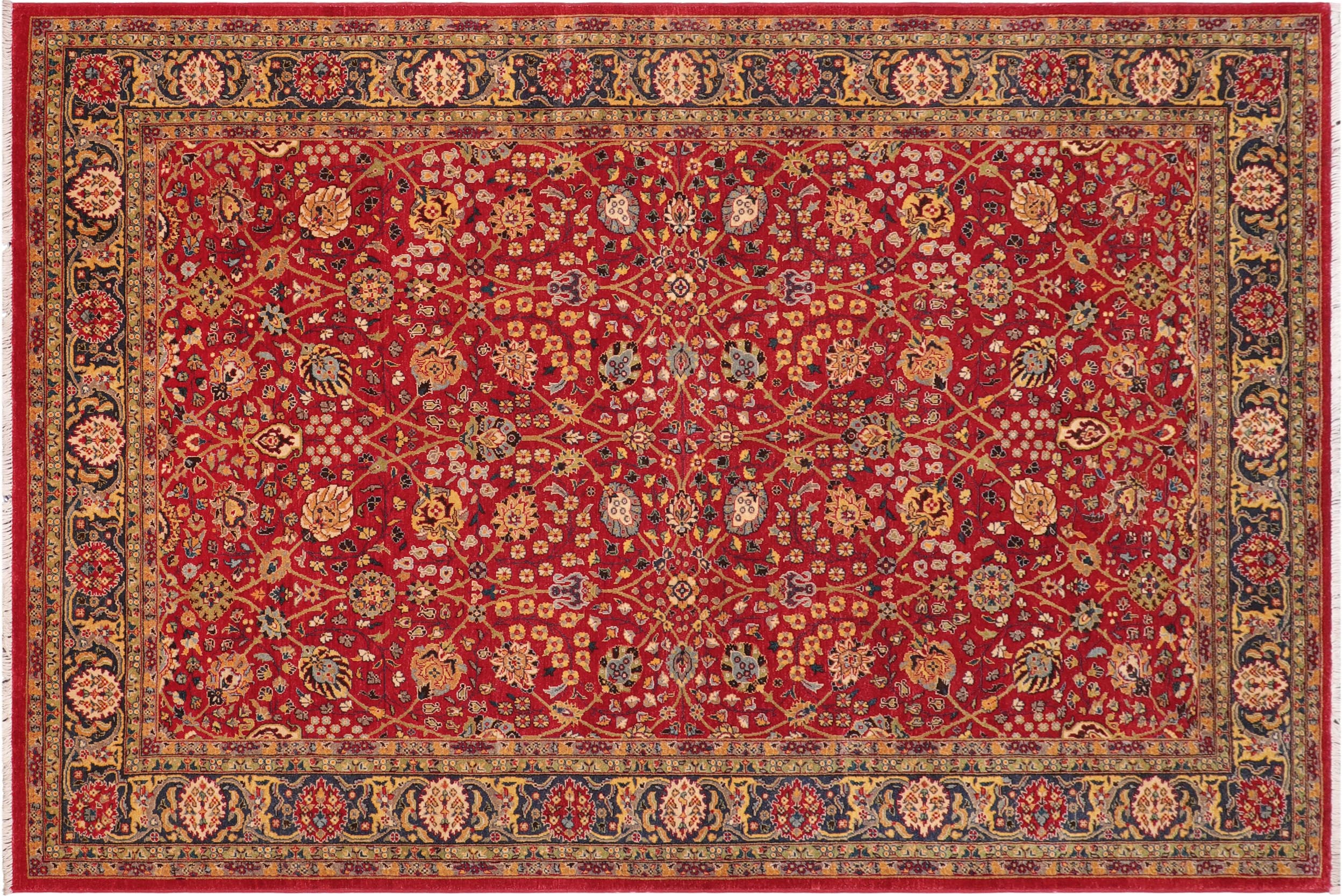 handmade Traditional Design Red Blue Hand Knotted RECTANGLE 100% WOOL area rug 6' x 9'