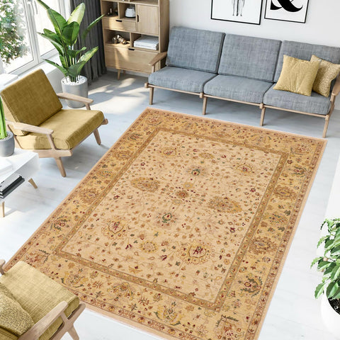 handmade Traditional Kafkaz Beige Gold Hand Knotted RECTANGLE 100% WOOL area rug 9x12