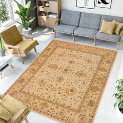 handmade Traditional Kafkaz Beige Gold Hand Knotted RECTANGLE 100% WOOL area rug 9x12