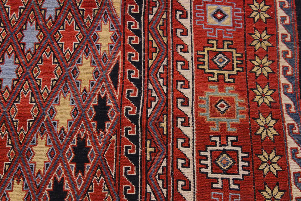 handmade Geometric Soumakh Rust Blue Hand-Woven RECTANGLE 100% WOOL area rug 6 x 8