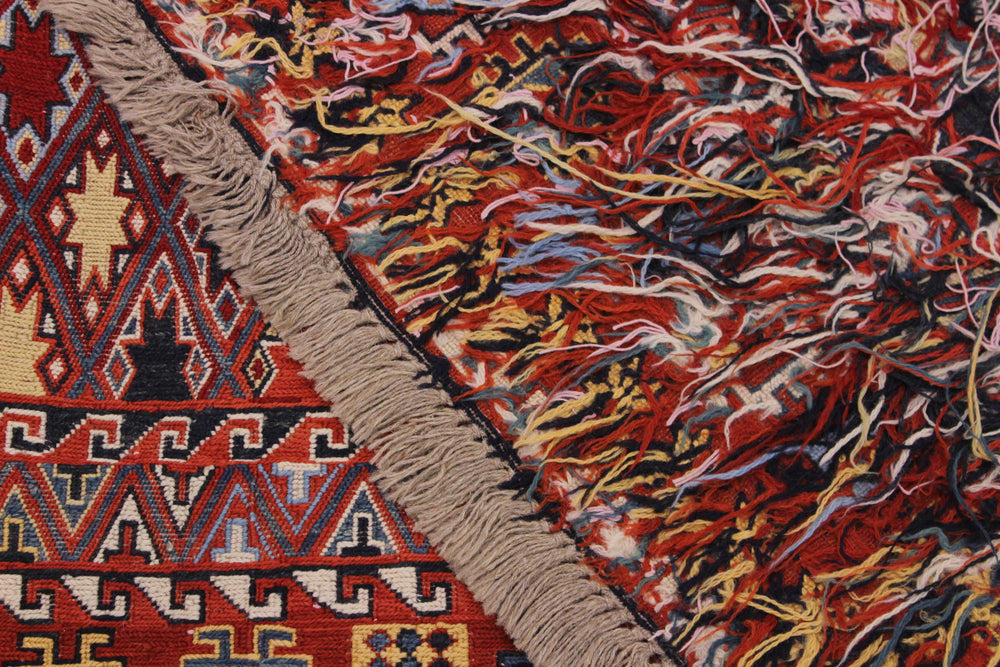handmade Geometric Soumakh Rust Blue Hand-Woven RECTANGLE 100% WOOL area rug 6 x 8