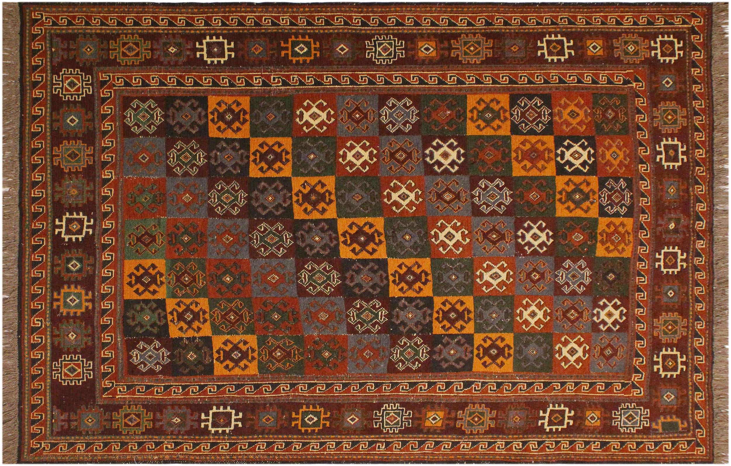 handmade Geometric Soumakh Rust Brown Hand-Woven RECTANGLE 100% WOOL area rug 5 x 6