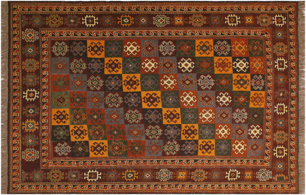 handmade Geometric Soumakh Rust Brown Hand-Woven RECTANGLE 100% WOOL area rug 5 x 6