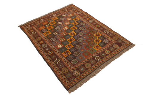 handmade Geometric Soumakh Rust Brown Hand-Woven RECTANGLE 100% WOOL area rug 5 x 6