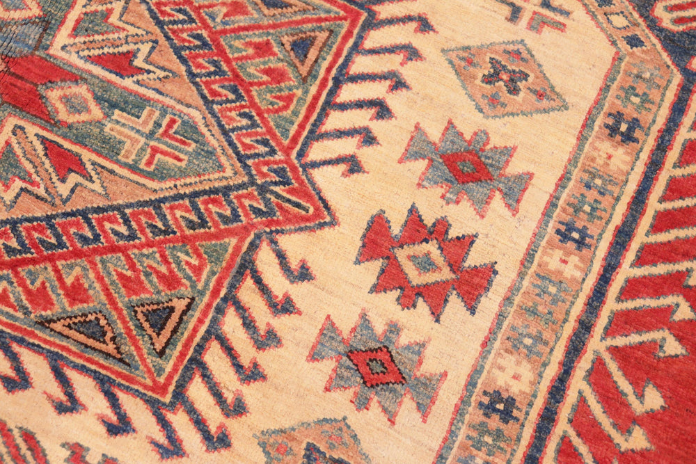handmade Geometric Super Kazak Rust Tan Hand Knotted RECTANGLE 100% WOOL area rug 7' x 9'
