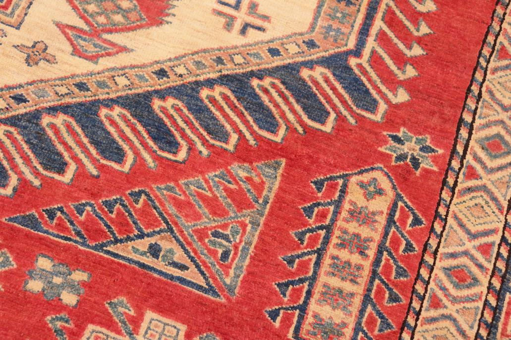 handmade Geometric Super Kazak Rust Tan Hand Knotted RECTANGLE 100% WOOL area rug 7 x 9