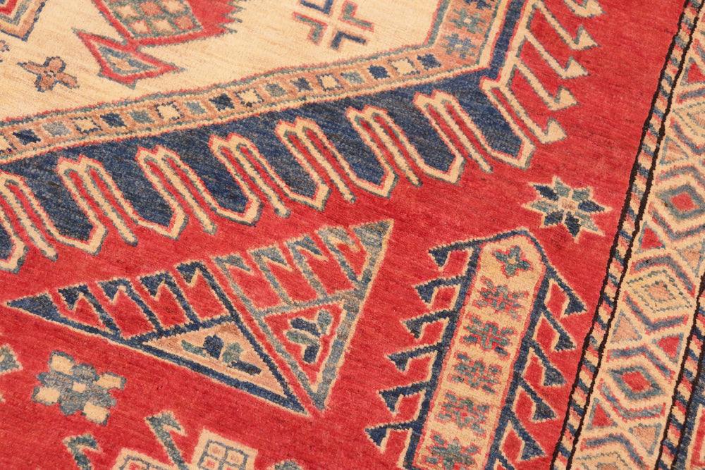 handmade Geometric Super Kazak Rust Tan Hand Knotted RECTANGLE 100% WOOL area rug 7' x 9'