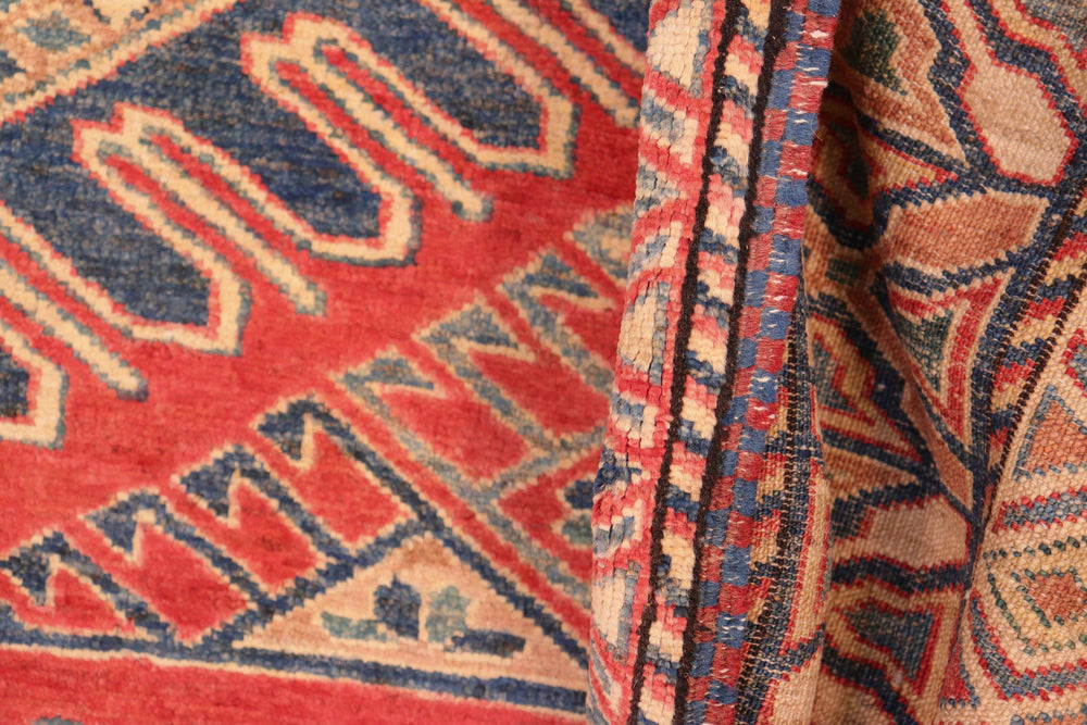 handmade Geometric Super Kazak Rust Tan Hand Knotted RECTANGLE 100% WOOL area rug 7' x 9'