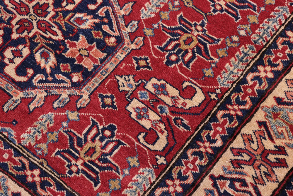 handmade Geometric Super Kazak Red Tan Hand Knotted RECTANGLE 100% WOOL area rug 4' x 6'