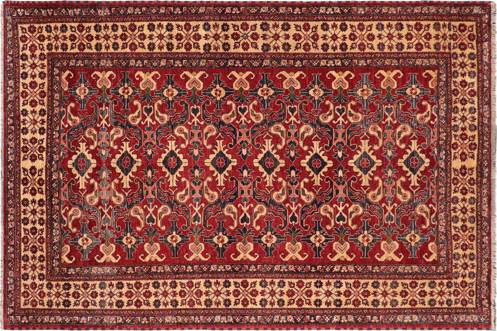 handmade Geometric Super Kazak Red Beige Hand Knotted RECTANGLE 100% WOOL area rug 8' x 11'