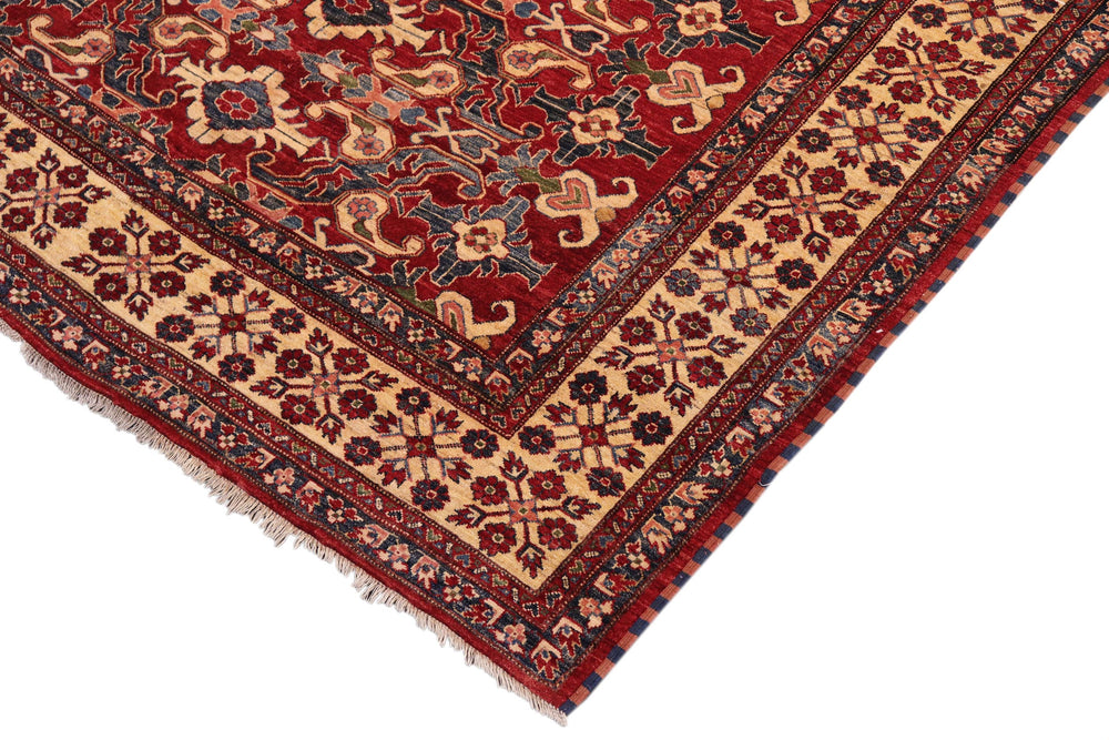 handmade Geometric Super Kazak Red Beige Hand Knotted RECTANGLE 100% WOOL area rug 8' x 11'