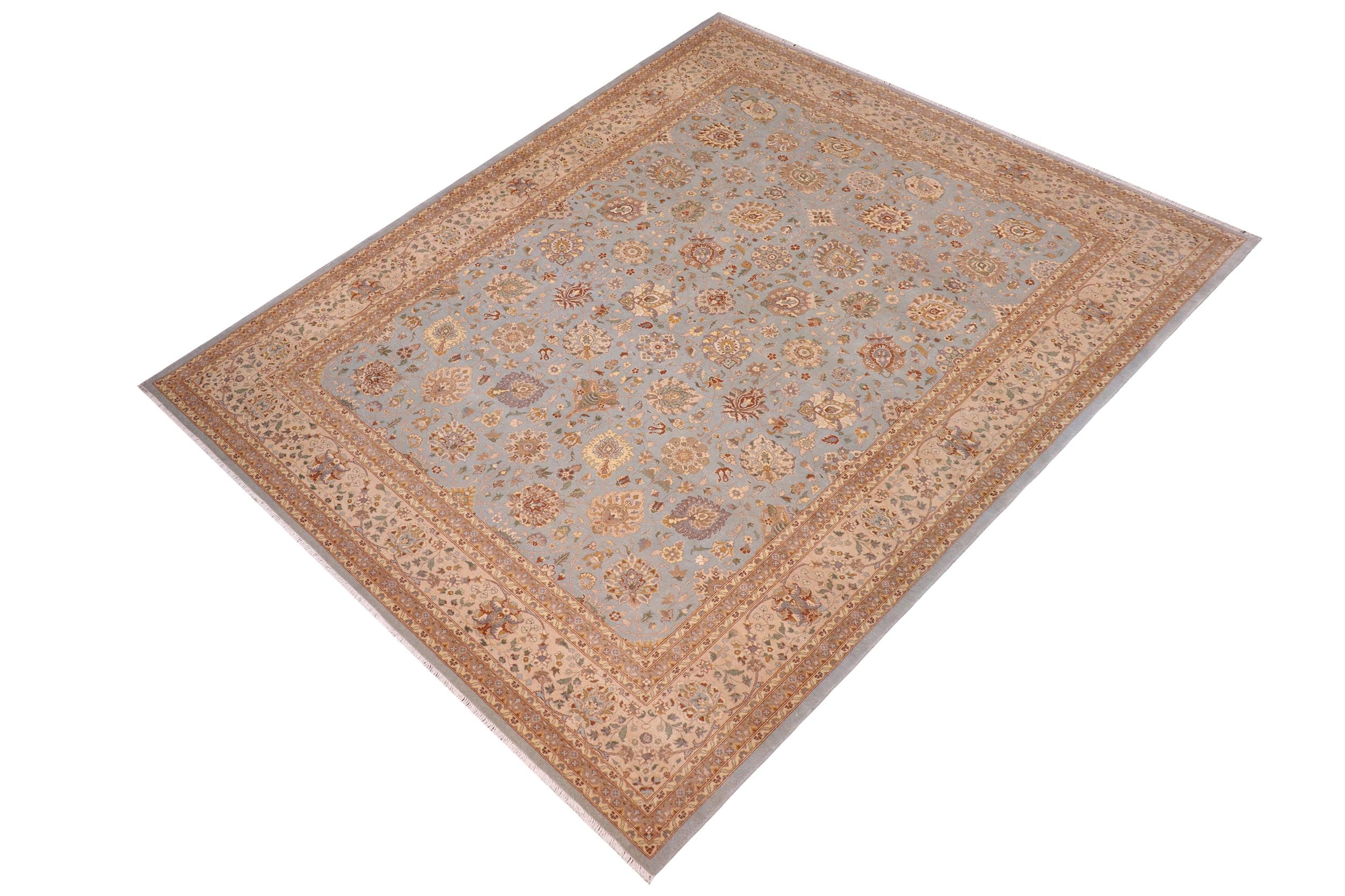 handmade Traditional Design Lt. Blue Tan Hand Knotted RECTANGLE 100% WOOL area rug 10' x 14'