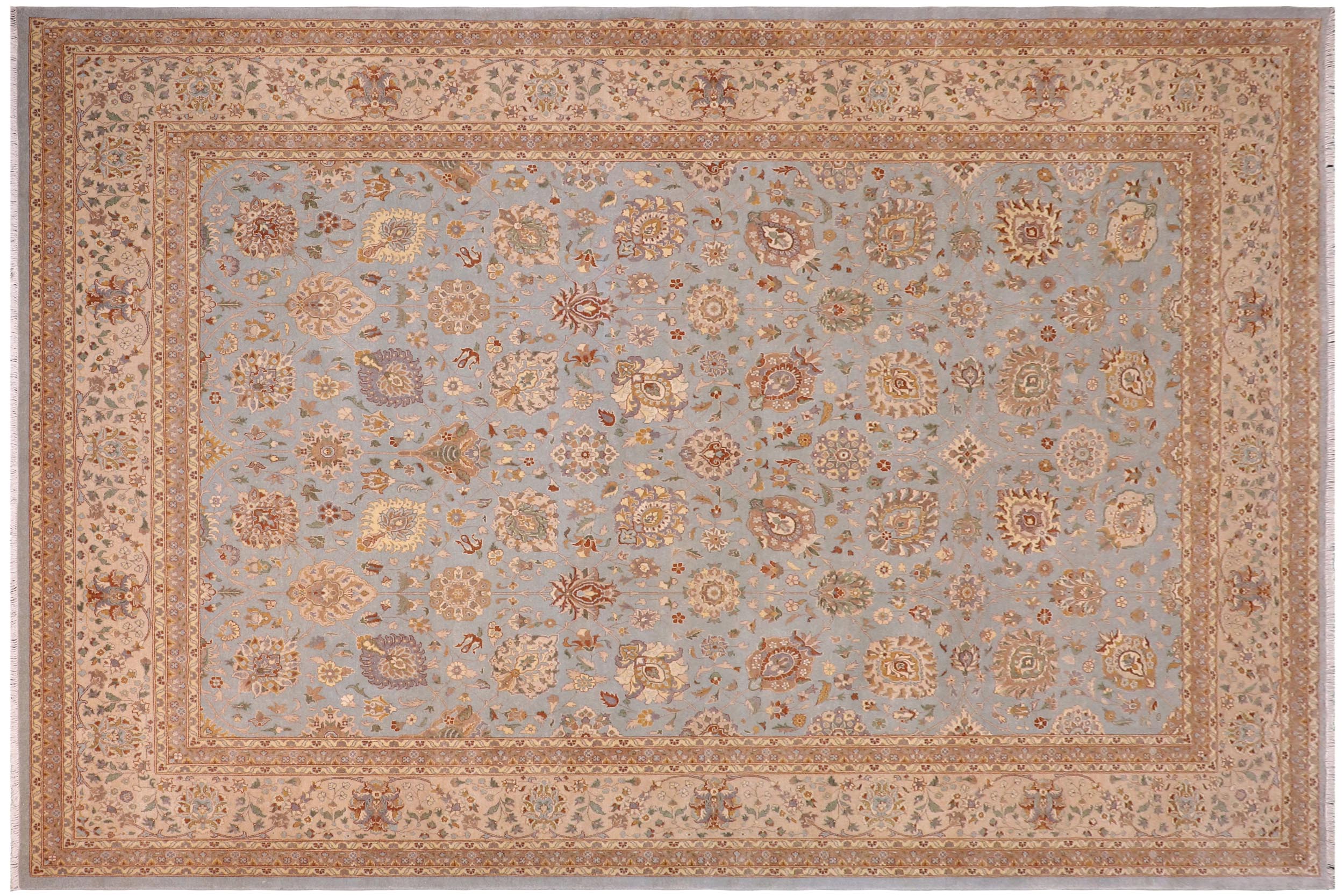 handmade Traditional Design Lt. Blue Tan Hand Knotted RECTANGLE 100% WOOL area rug 10' x 14'