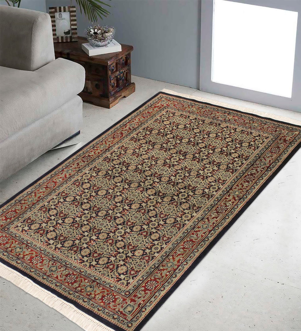 handmade Transitional  Blue Red Hand Knotted RECTANGLE 100% WOOL area rug 4' x 6'