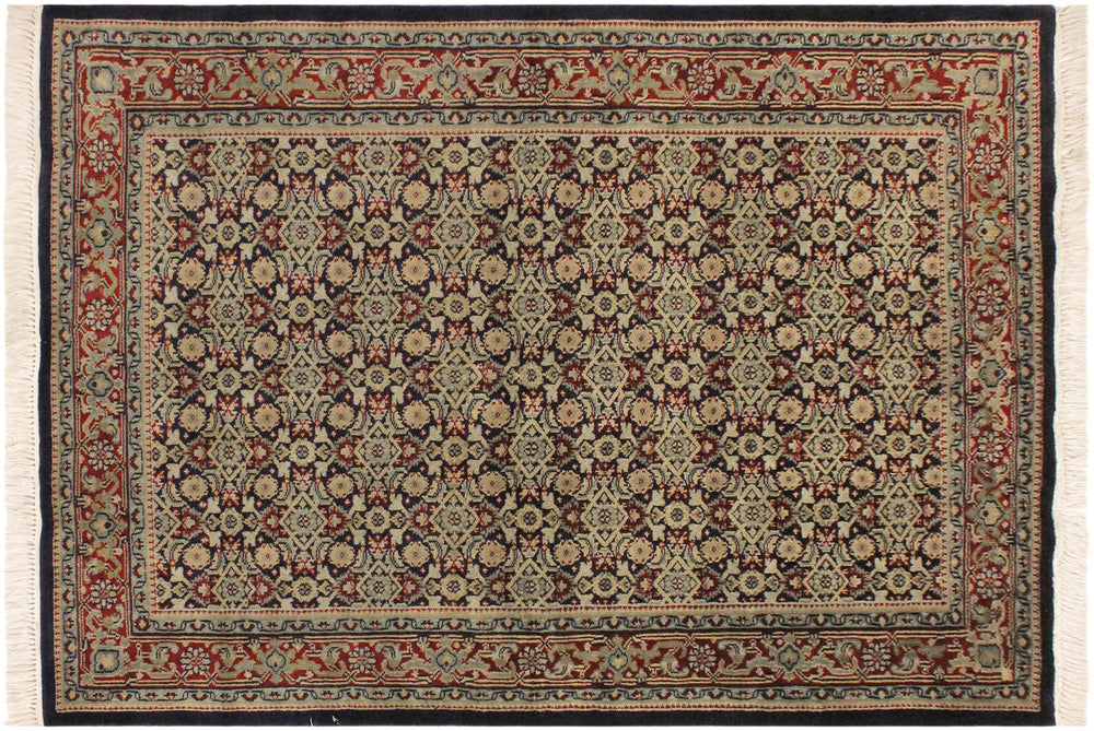 handmade Transitional  Blue Red Hand Knotted RECTANGLE 100% WOOL area rug 4' x 6'