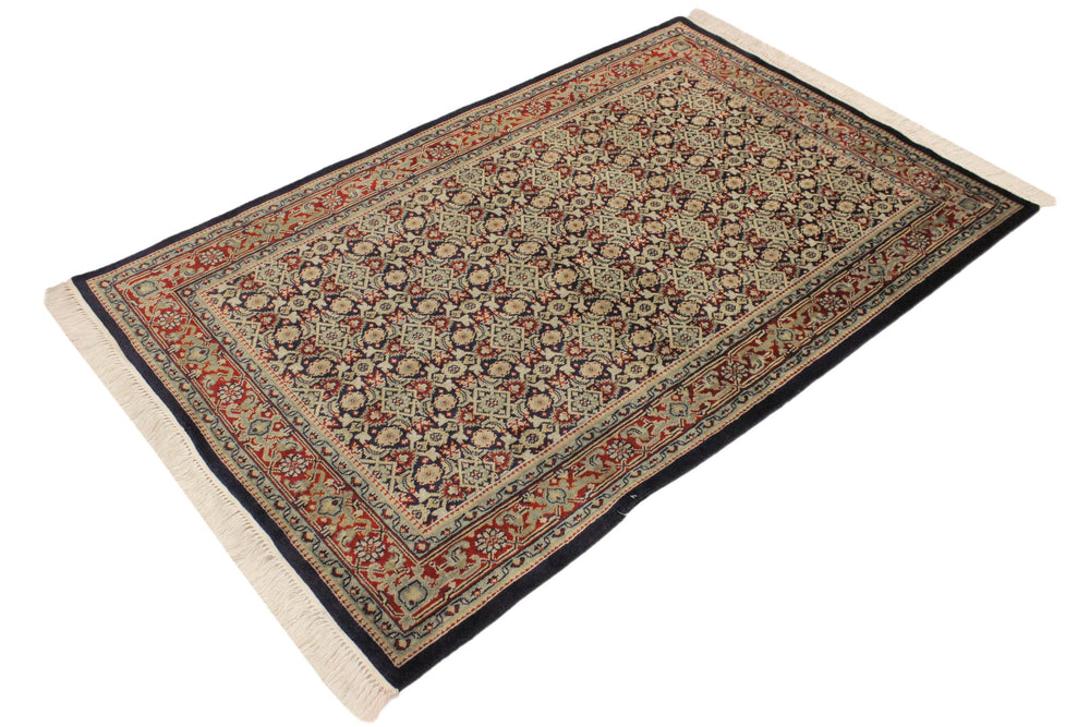 handmade Transitional  Blue Red Hand Knotted RECTANGLE 100% WOOL area rug 4' x 6'